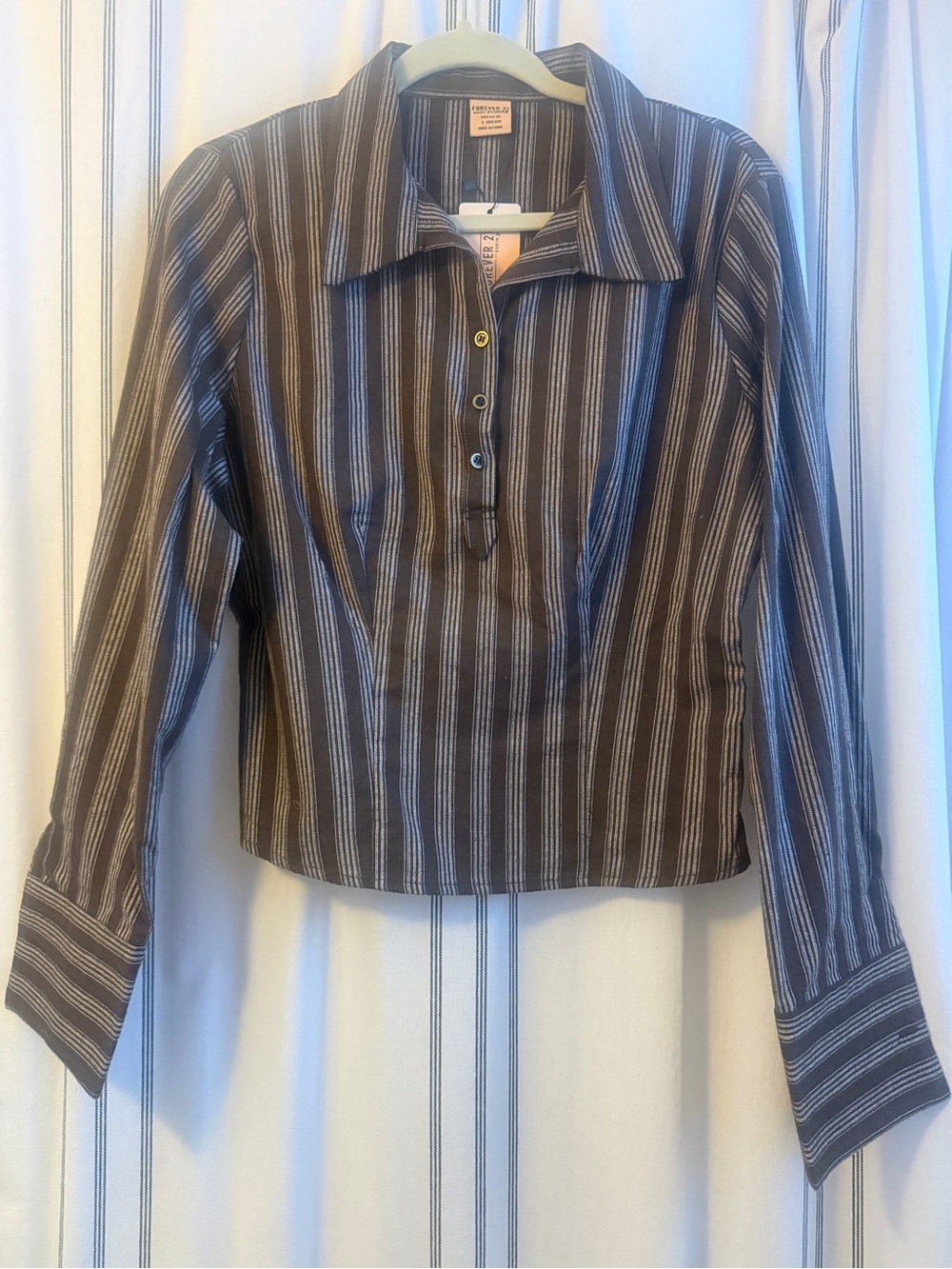 Forever 21 Brown and White Striped Button-Up tapered shirt